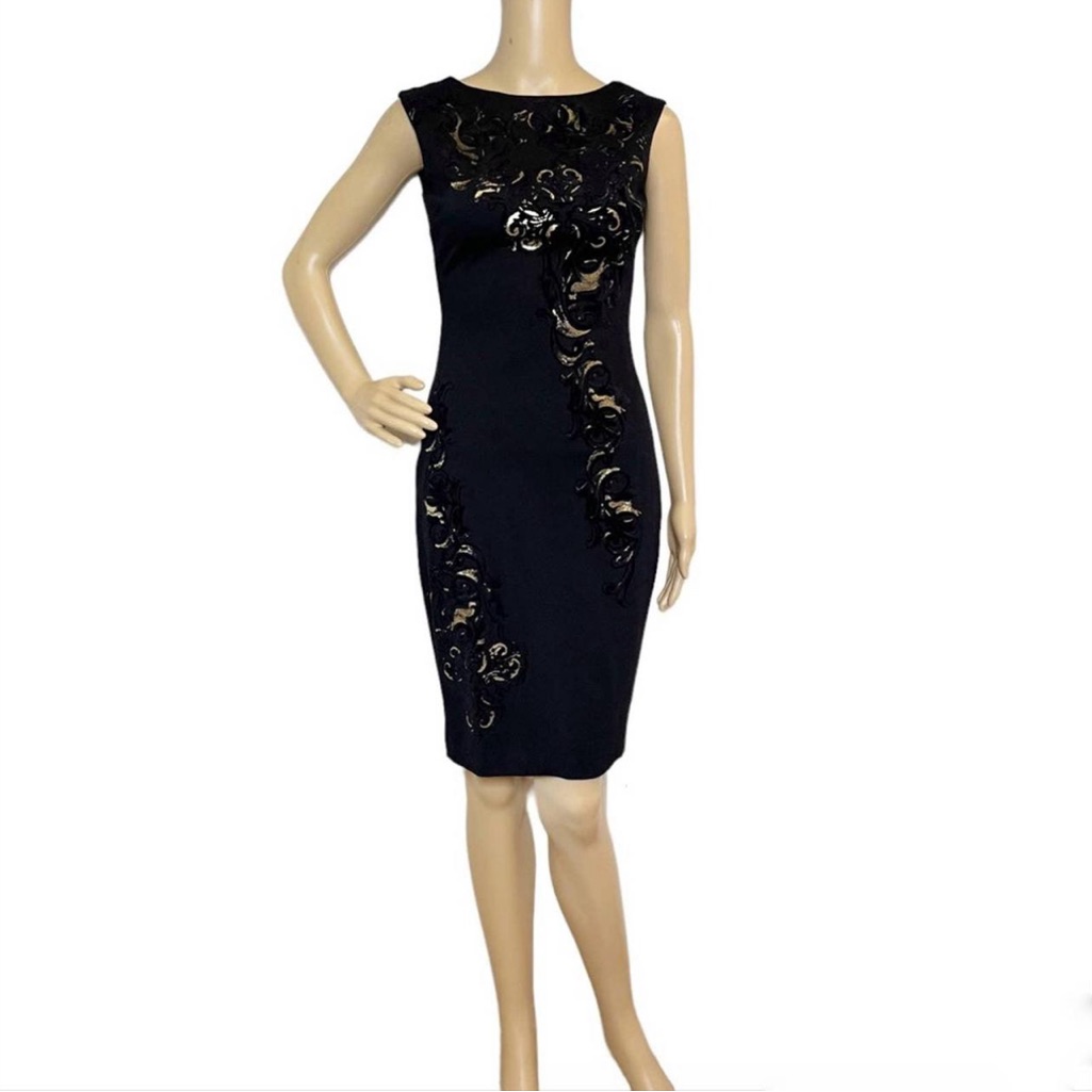 Carmen Marc Valvo Women's Crushed Velvet Dress Black Size 2